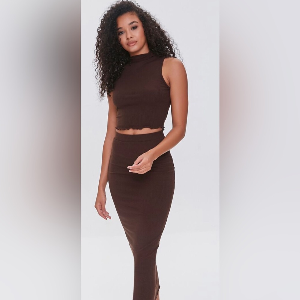 Mock neck top and midi skirt set